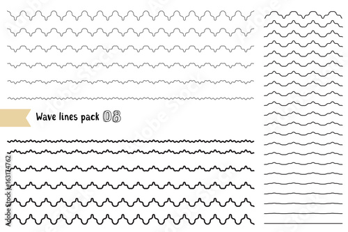 Vector big set of graphic design elements variation wide wavy line. Wavy - curvy and zigzag - criss cross horizontal lines.