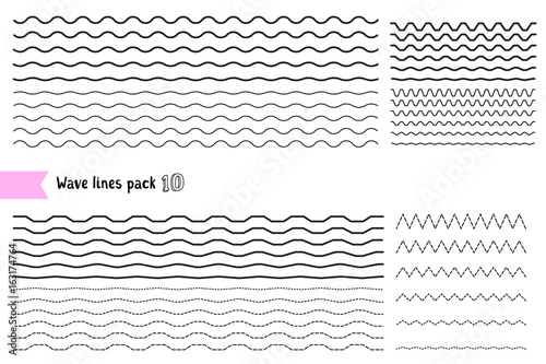 Vector collection of graphic design elements variation dotted line and solid line. Different thin line wide and narrow wavy line on white background.