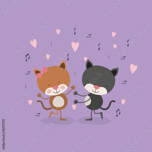 color background with couple of cats dancing in love vector illustration