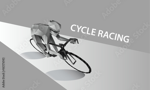 Abstract cyclist on the road. Polygonal cycling banner. Cycle racing low poly sport vector background.