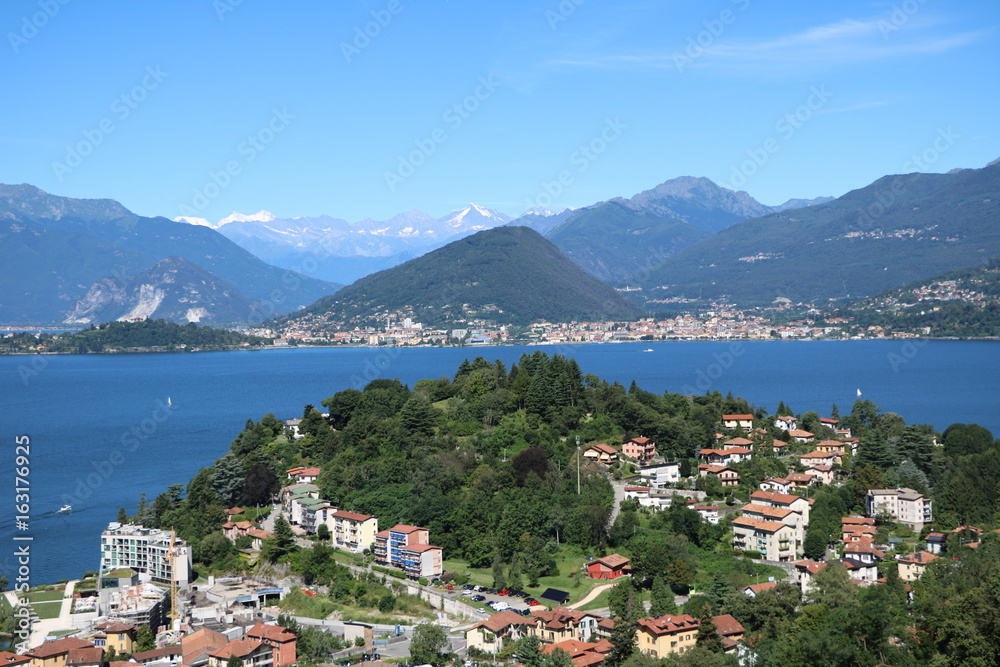 Laveno Mombello at Lake Maggiore in summer, Lombardy Italy
