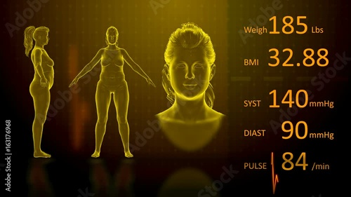 Simulation of a Fat Woman Losing Body Weight and BMI Index Computer X-Ray Screen Design 3D Animation