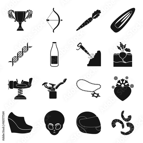 medicine, sport, farm, mine and other web icon in black style. religion, astronomy icons in set collection. photo