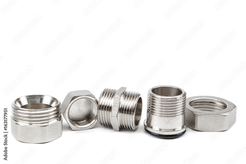 Plumbing metal coupling, an adapte on white background. Plumbing metal coupling, an adapte on white background.