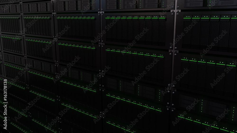 Multiple server racks. Cloud storage technology or modern data center concepts. 3D rendering Multiple server racks. Cloud storage technology or modern data center concepts. 3D rendering