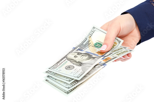 Beautiful female hands with money dollars usa.