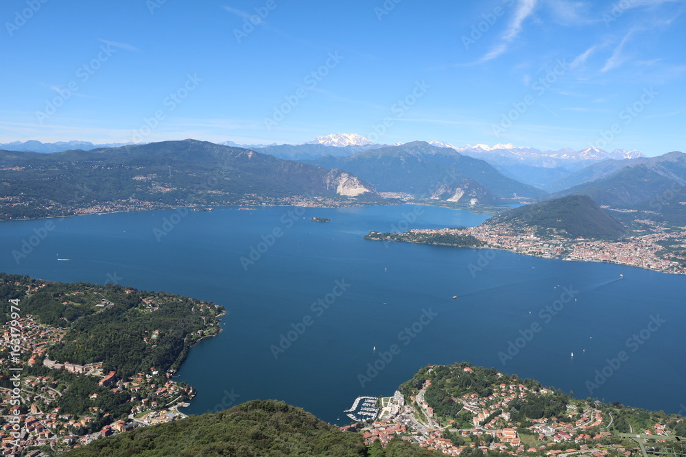 View to Lake Maggiore from Mount Sasso del Ferro in summer, Italy