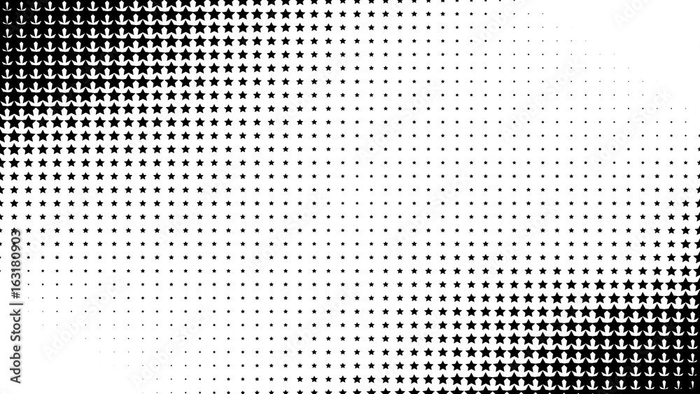 Abstract halftone pattern texture, star. Background is black and white. Vector modern background for posters, sites, business cards, postcards, interior design.