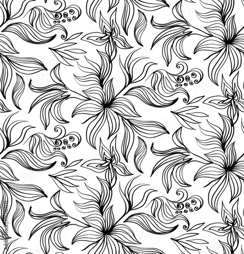 flowers r seamless black and white pattern