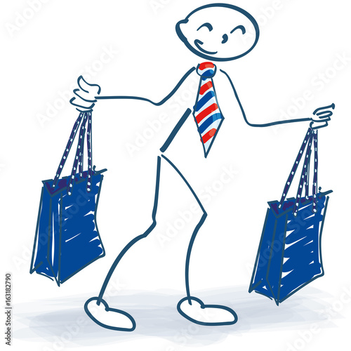 Strichmännchen mit zwei Einkaufstüten beim einkaufen