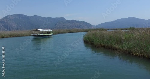 The Dalyan River with tourist boats in the straits of the river