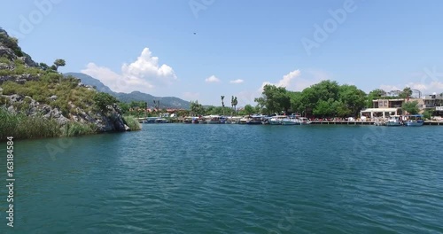 The Dalyan River with tourist boats in the straits of the river