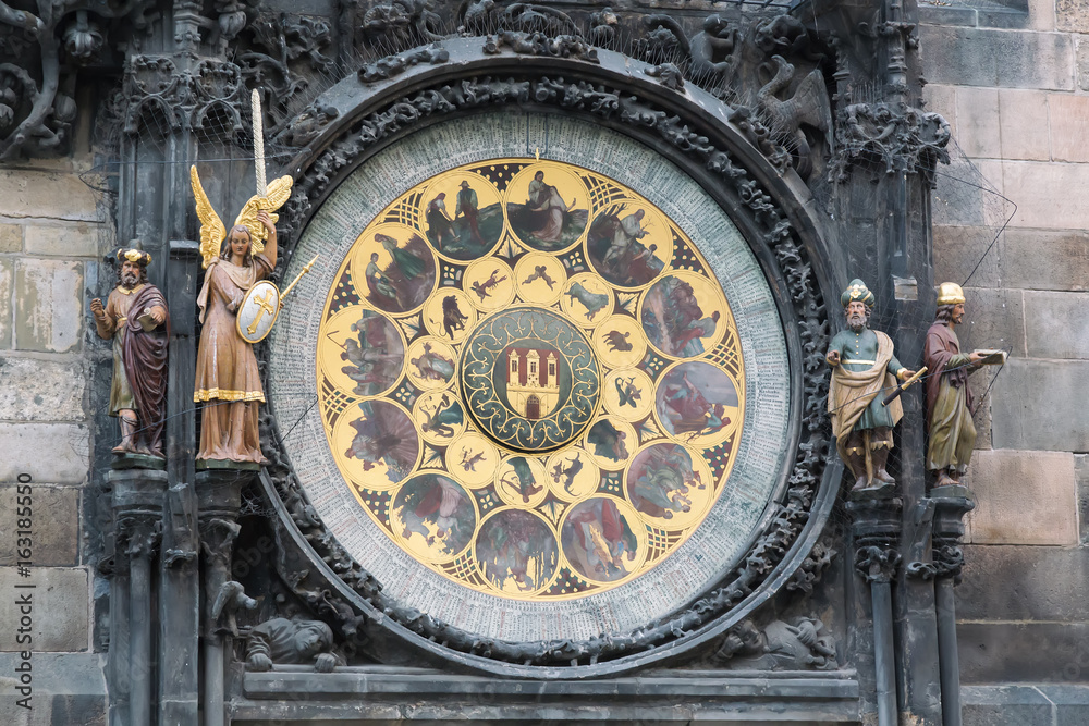 Detail of the Prague Astronomical Clock Orloj in the Old Town of Prague, Czech Republic