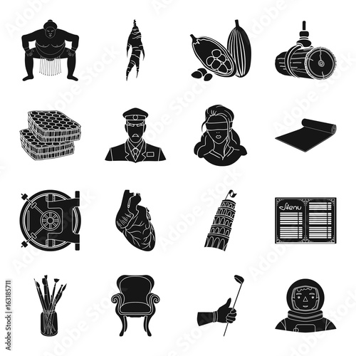 finance, medicine, travel and other web icon in black style.fitness, cooking, sport icons in set collection.