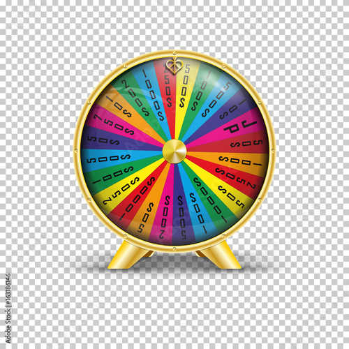 Realistic vector illustration of a wheel of fortune on a transparent background.