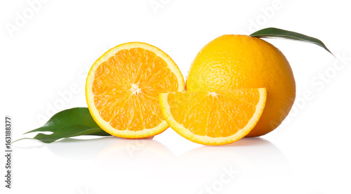 Fresh orange with slices, isolated on white
