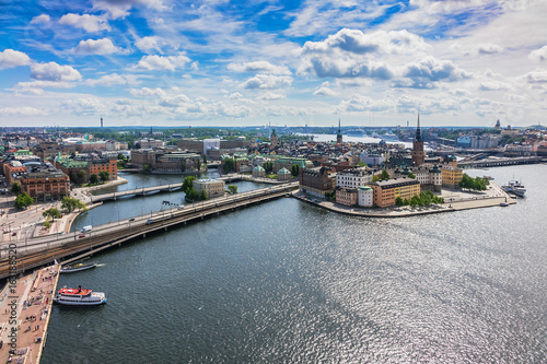 Canvas Print Beautiful aerial view of Stockholm Old town (Gamla Stan) from the observation deck at the City Hall (Stadshuset)