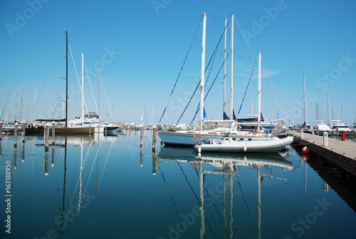 White yachts in the port waiting. Misano Adriatico, Emilia Romagna, Italy photo