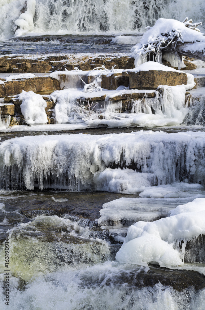 Waterfalls,ice and snow on the Mississippi River in Almonte, Ontario,Canada