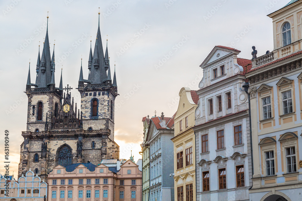 Church of Our Lady Tyn in Old town square, Czech Republic Prague during sunrise