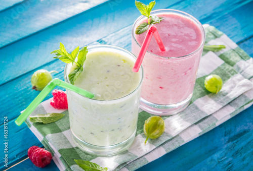 Fruity smoothie with gooseberry and raspberry