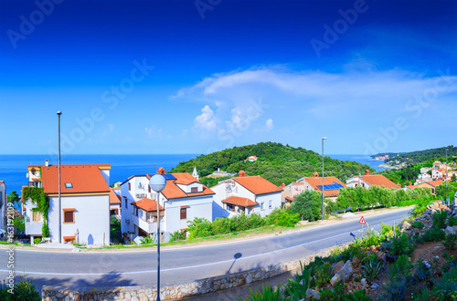 Wallpaper Mural Traditional european Mediterranean architectural style, streets & houses with terracotta roofs, surrounded by cypress, palm, olive, pine trees, on coast azure sea. Location of the prestigious estates Torontodigital.ca