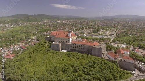 Aerial view of the Mukachevo castle Palanok medieval fortress in Ukraine photo