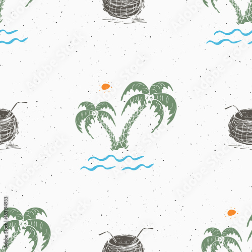 Seamless pattern background with hand drawn palm trees  summer semless  background  vector illustration