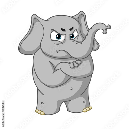 Big collection vector cartoon characters of elephants on an isolated background. Angry, arms crossed