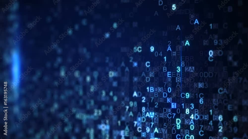 Scanning digital data blue hex code. Abstract information technology concept. Computer generated seamless loop animation. Rendered with DOF 4k UHD (3840x2160)
