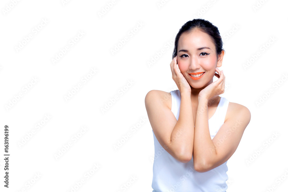 Beautiful girl with makeup, youth and skin care concept / photoset of attractive asia girl on white background Beautiful girl with makeup, youth and skin care concept / photoset of attractive asia girl on white background