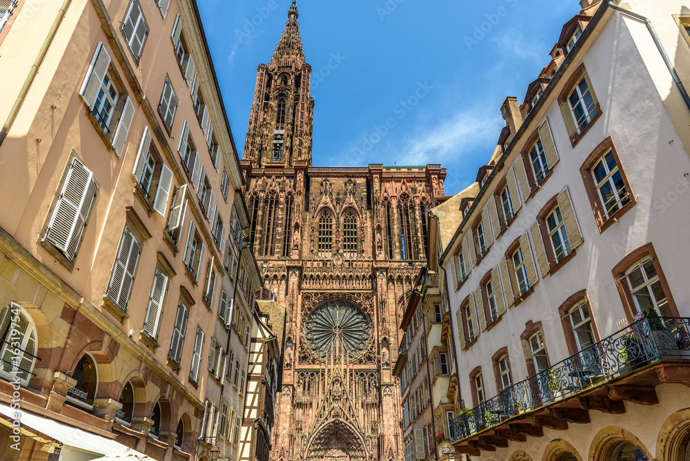 The impressive gothic cathedral of Strasbourg in France