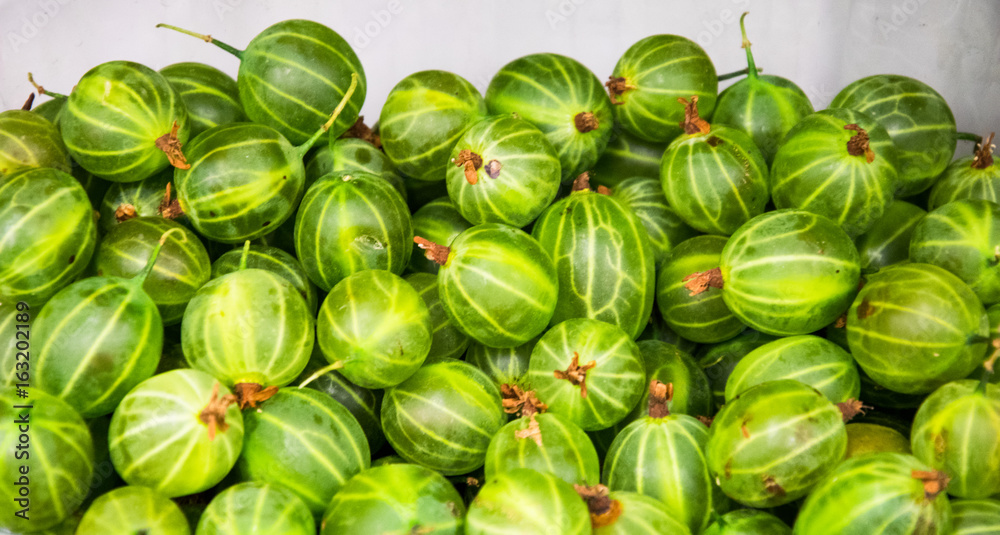 A lot of green gooseberry close A lot of green gooseberry close
