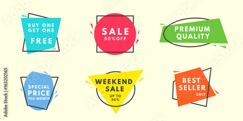 Set of flat vector geometrical vintage color banners.