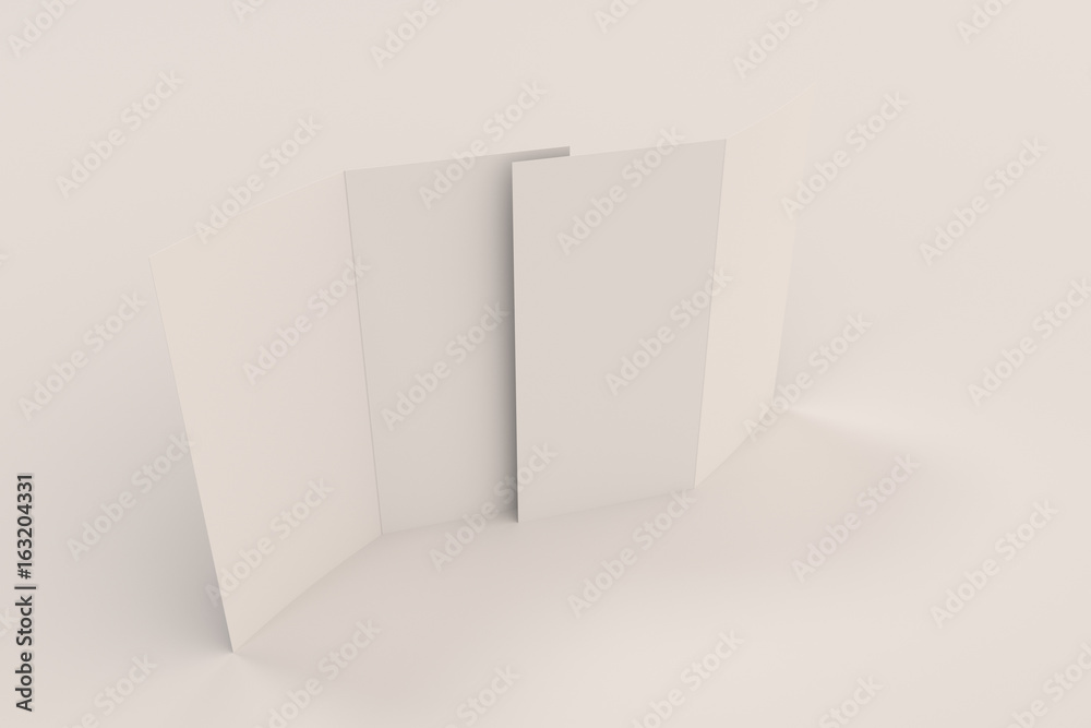 Blank white two fold brochure mockup on white background Blank white two fold brochure mockup on white background