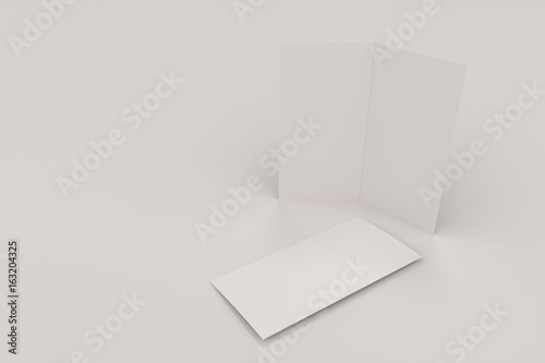 Blank white two fold brochure mockup on white background