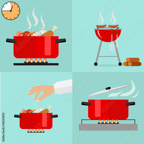 Hot pan isolated, saucepan on the stove, pan icon, cook