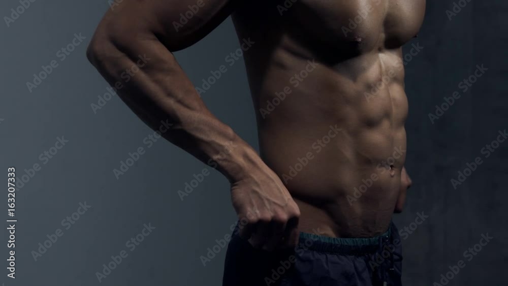 Bodybuilder abdomen and torso side view Bodybuilder abdomen and torso side view