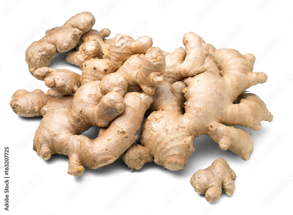 ginger isolated on the white background, (large depth of field, taken with tilt shift lens)