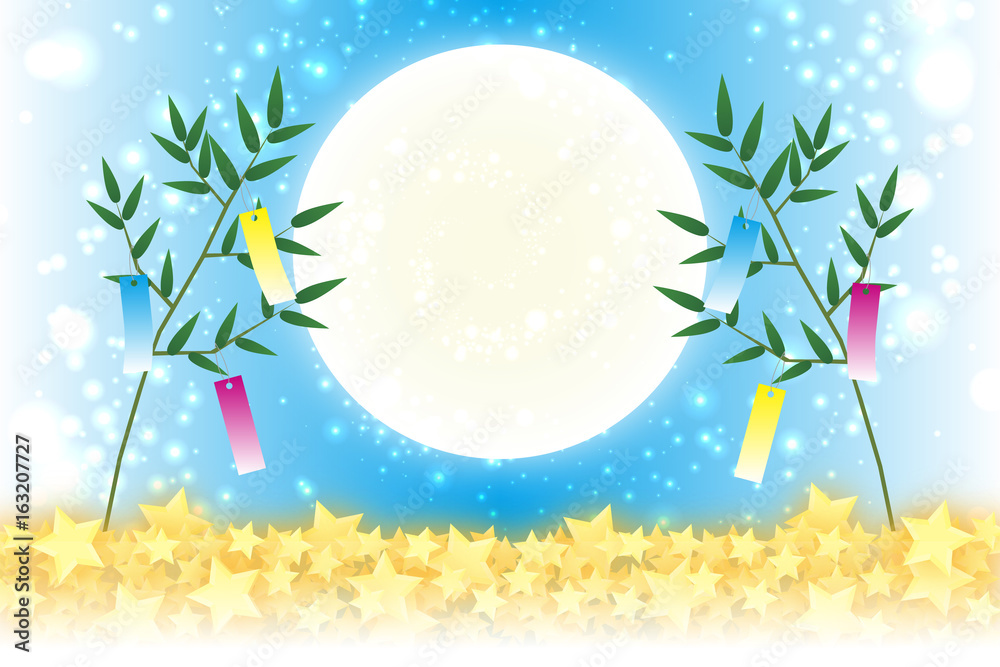 背景素材壁紙 七夕飾り 祭り 伝統 短冊 笹の葉 初夏 星屑 天の川 Stock Vector Adobe Stock