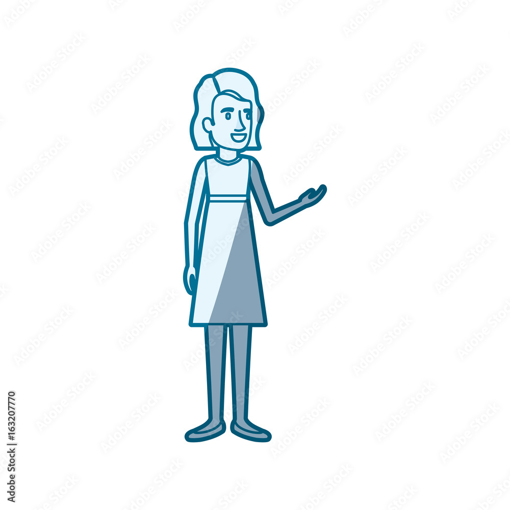 blue shading silhouette of silhouette of woman in dress standing with short hair vector illustration blue shading silhouette of silhouette of woman in dress standing with short hair vector illustration