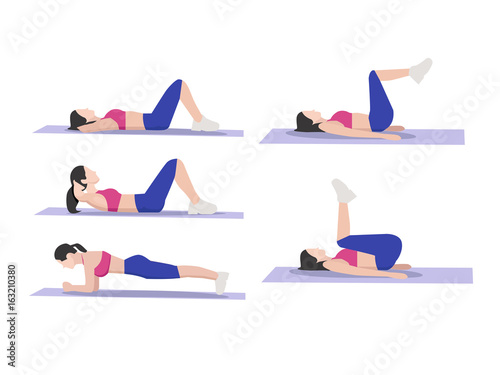 yoga pose set flat illustration
