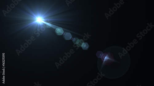 Lens flare light over black background. Easy to add overlay or screen filter over photos