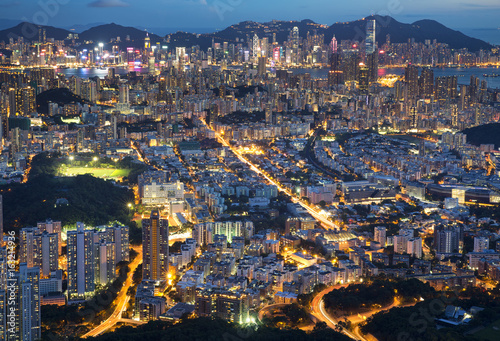 City night from the view point on top of mountain   Hong Kong China