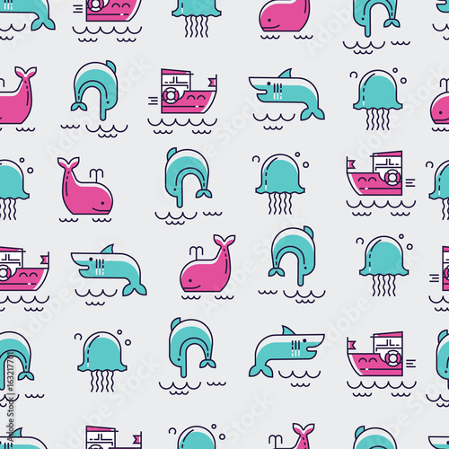 Sea inhabitants seamless pattern