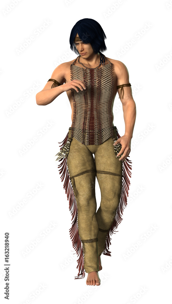 3D Rendering Native American Man on White 3D Rendering Native American Man on White