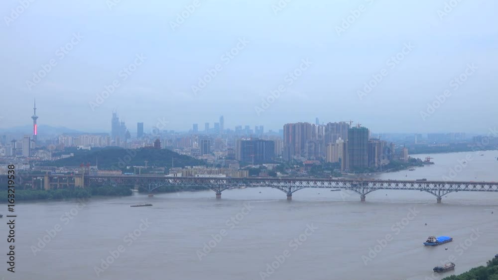 aerial view of yangtze river skyline in nanjing city,china ,cloudy day aerial view of yangtze river skyline in nanjing city,china ,cloudy day