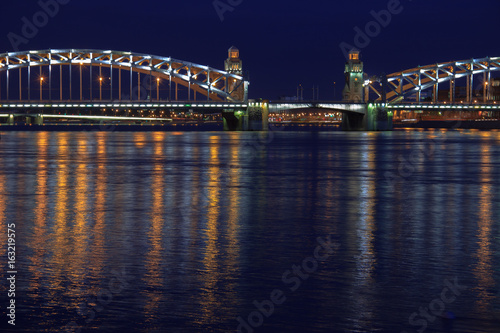 View of the bridge embankment  night view of the Saint-Petersburg