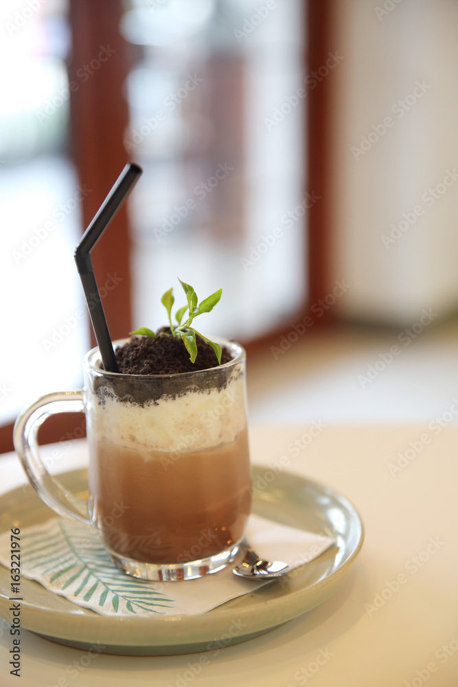 Ice chocolate on wood background Ice chocolate on wood background