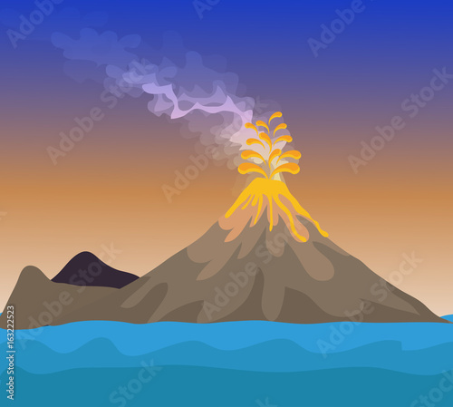 Vector - Volcano eruption with hot lava illustration